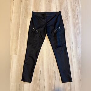 Express Black Moto Leggings L Faux Leather Look Zip Detail Stretch Pants